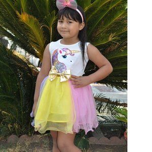 Unicorn Girls Dress Costume Pageant Birthday Princess Party with Headband